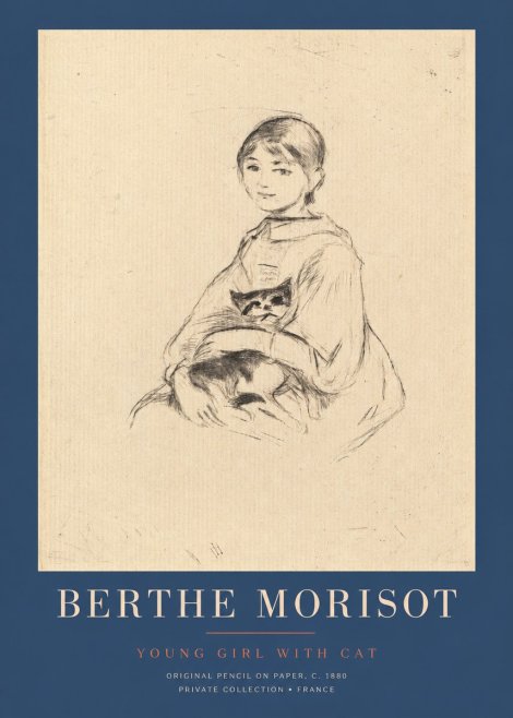 Berthe Morisot Young Girl with Cat No2 - Poster