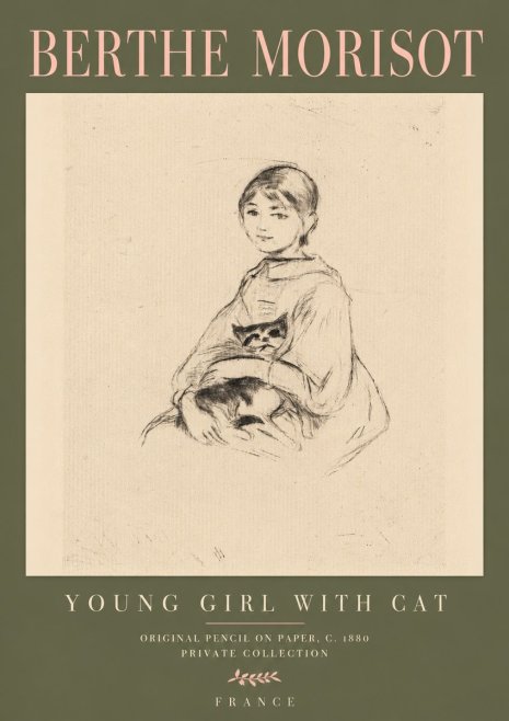 Berthe Morisot Young Girl with Cat No4 - Poster