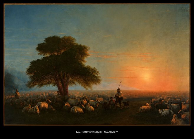 Ivan Konstantinovich Aivazovsky Shepherd with Flock at Sunset No5 - Poster