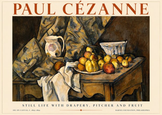 Paul Cézanne Still Life with Drapery, Pitcher and Fruit No4 - Poster