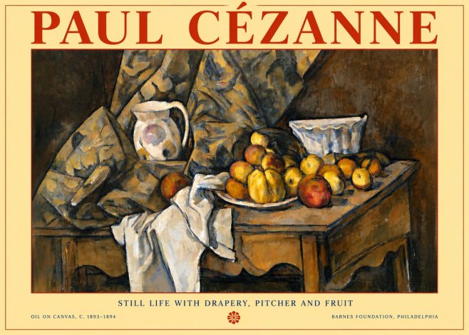 Paul Cézanne Still Life with Drapery, Pitcher and Fruit No6 - Poster