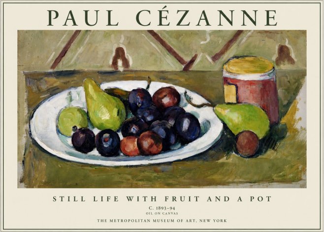 Paul Cézanne Still Life with Fruit and a Pot No1 - Poster