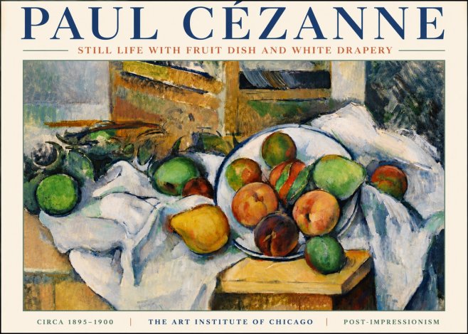 Paul Cézanne Still Life with Fruit Dish and White Drapery No6 - Poster
