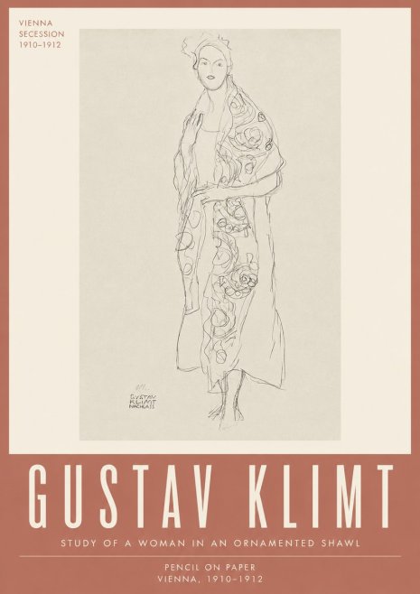 Klimt Study of a Woman in an Ornamented Shawl No4 - Poster