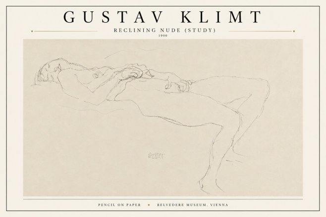 Klimt Reclining Nude (Study) No3 - Poster