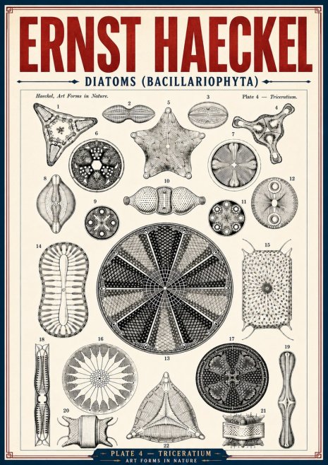 Ernst Haeckel Diatoms (Bacillariophyta) Plate 4 – Triceratium No6 - Poster