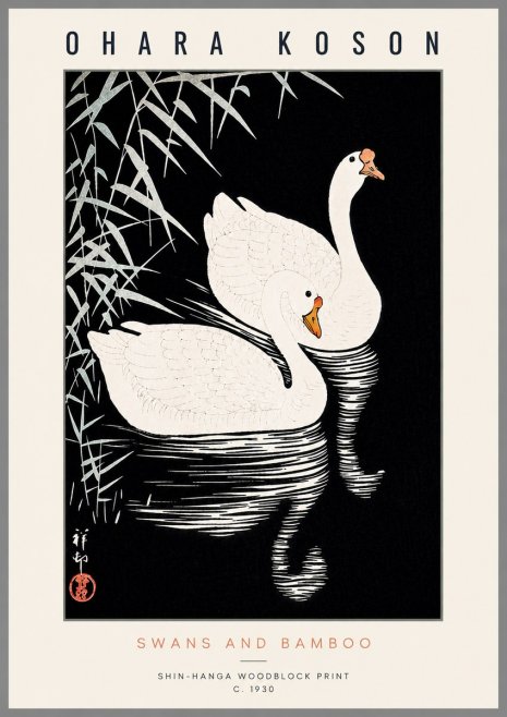 Ohara Koson Swans and Bamboo No6 - Poster