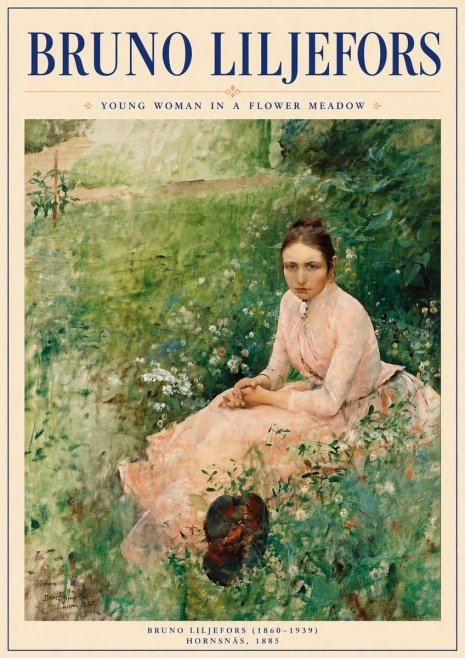 Bruno Liljefors Young Woman in a Flower Meadow No6 - Poster