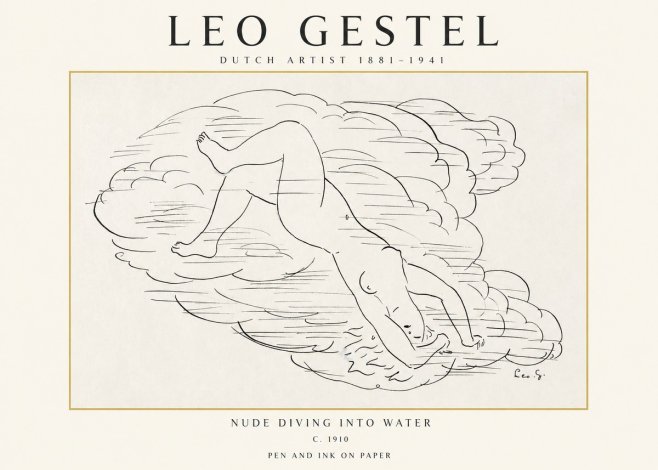 Leo Gestel Nude Diving into Water No1 - Poster