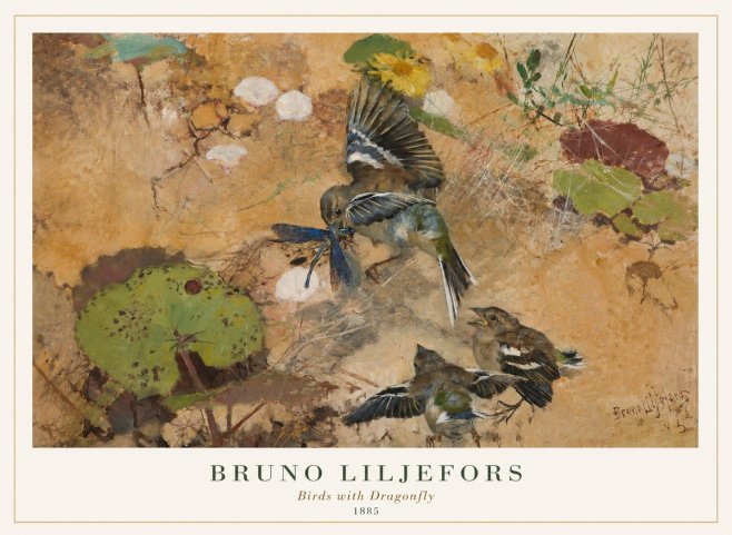 Bruno Liljefors Birds with Dragonfly No1 - Poster