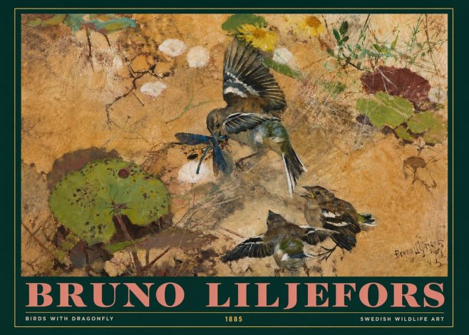 Bruno Liljefors Birds with Dragonfly No3 - Poster