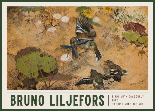 Bruno Liljefors Birds with Dragonfly No5 - Poster