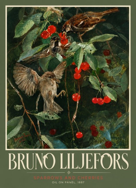Bruno Liljefors Sparrows and Cherries No4 - Poster