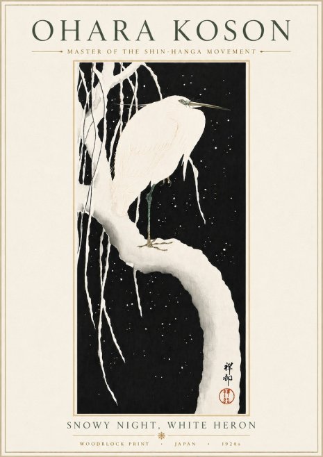 Ohara Koson Snowy Night, White Heron No6 - Poster