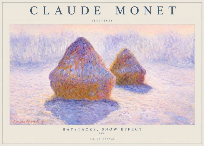 Monet Haystacks, Snow Effect No3 - Poster