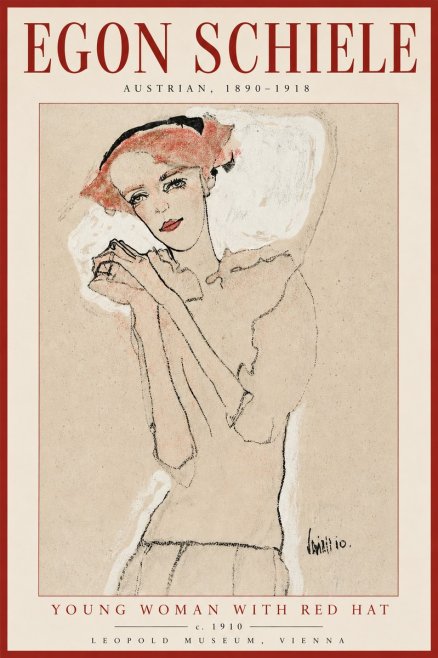 Schiele Young Woman with Red Hat No2 - Poster
