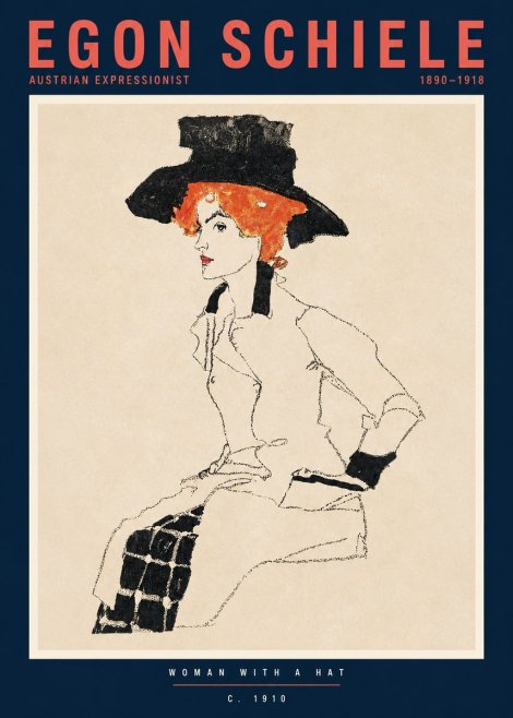 Schiele Woman with a Hat No2 - Poster