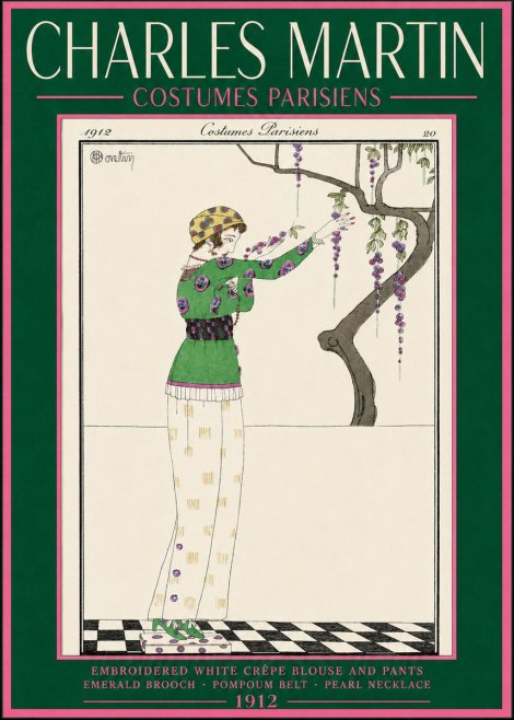 Charles Martin Embroidered White Crêpe Blouse and Pants No2 - Poster
