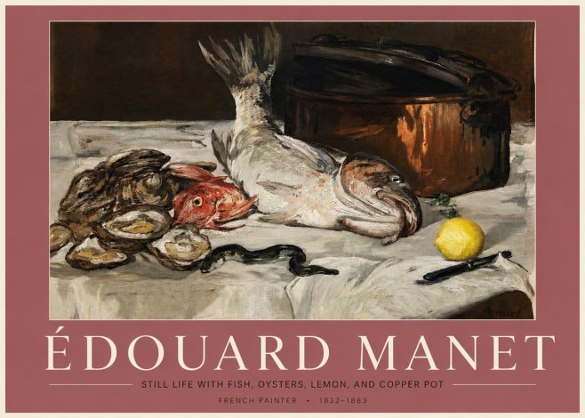 Édouard Manet Still Life with Fish, Oysters, Lemon, and Copper Pot No3 - Poster