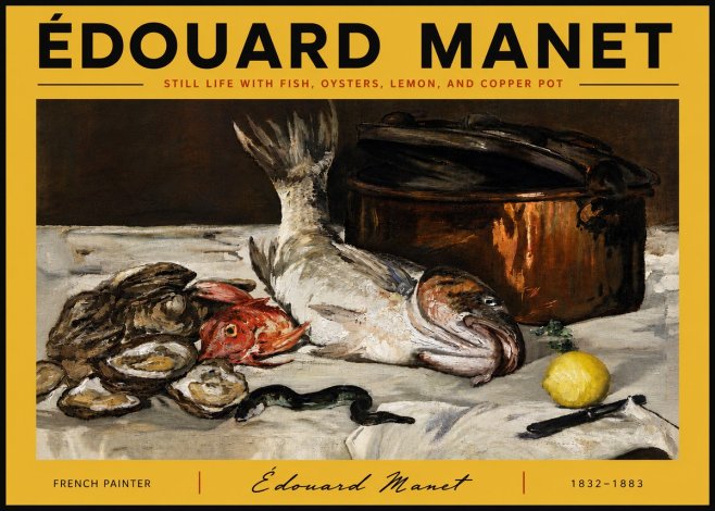 Édouard Manet Still Life with Fish, Oysters, Lemon, and Copper Pot No6 - Poster