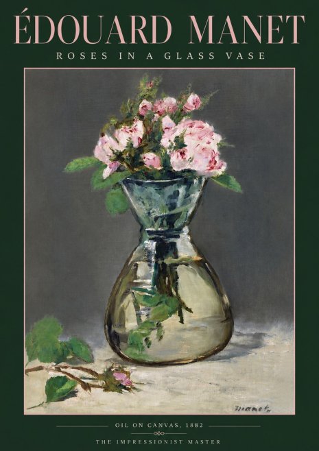 Édouard Manet Roses in a Glass Vase II No3 - Poster
