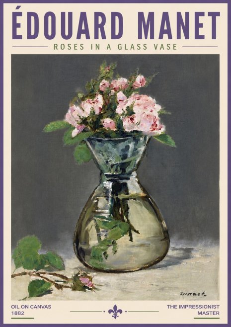 Édouard Manet Roses in a Glass Vase II No5 - Poster