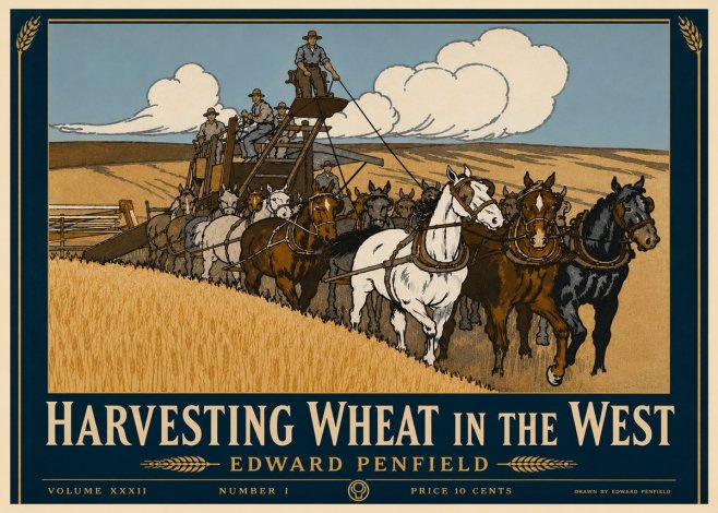 Edward Penfield Harvesting Wheat in the West No4 - Poster