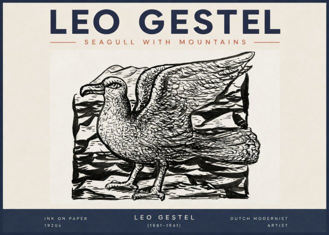 Leo Gestel Seagull with Mountains No2 - Poster