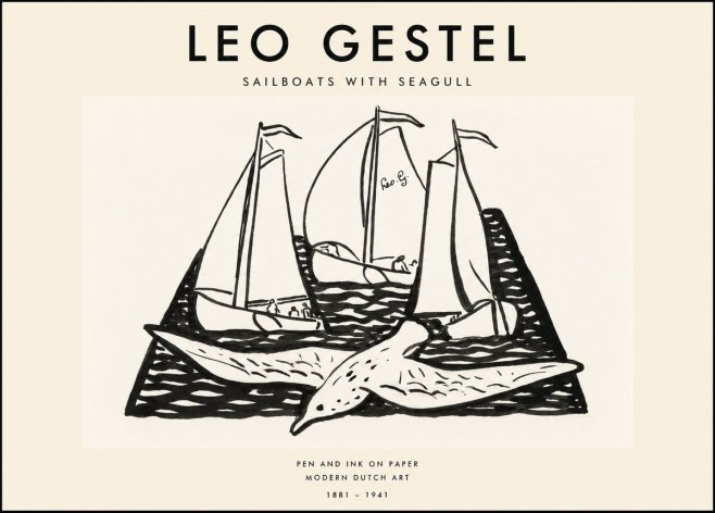 Leo Gestel Sailboats with Seagull No1 - Poster