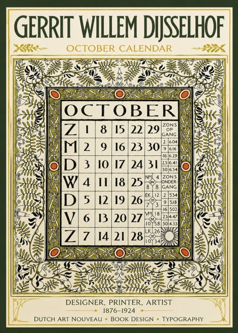 Gerrit Willem Dijsselhof October - Calendar Page No6 - Poster