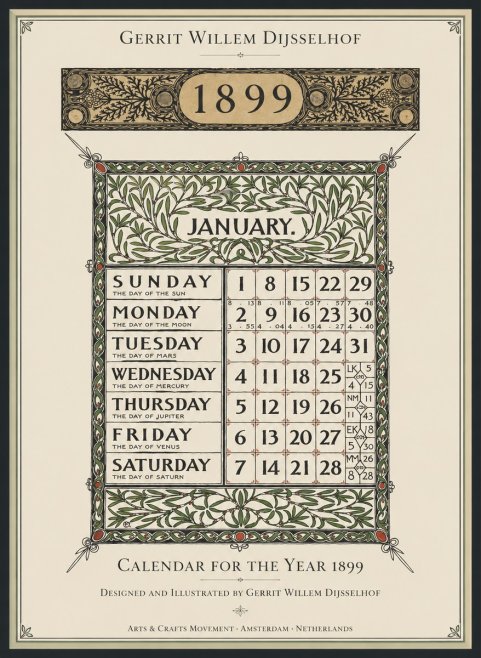 Gerrit Willem Dijsselhof January. Calendar for 1899. No2 - Poster