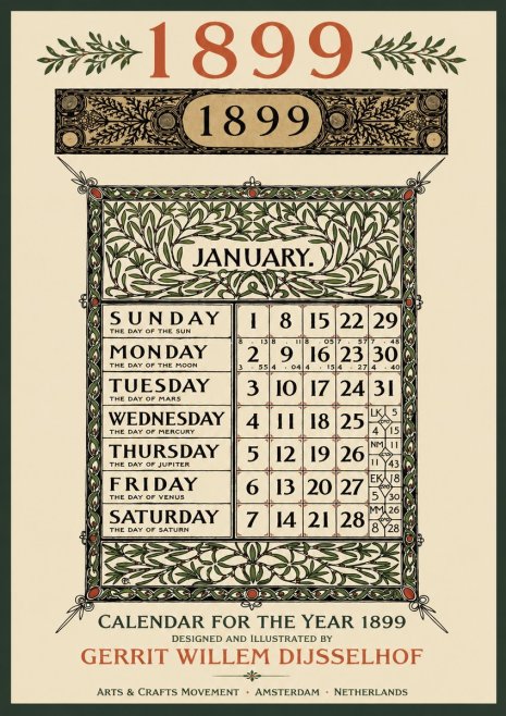 Gerrit Willem Dijsselhof January. Calendar for 1899. No3 - Poster