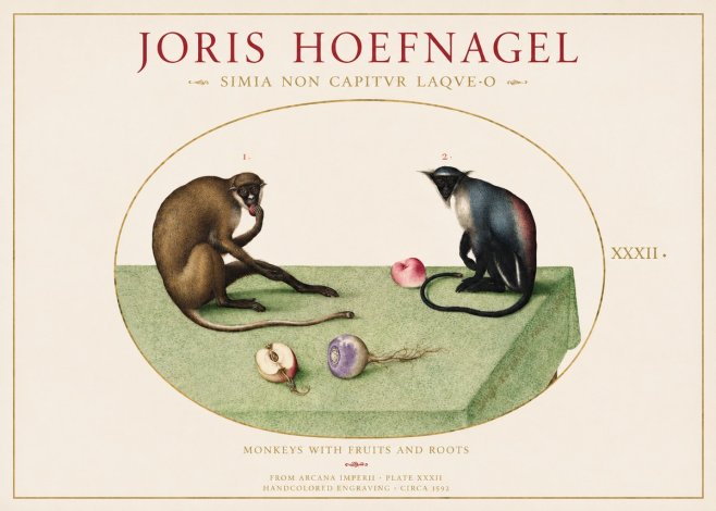 Joris Hoefnagel Monkeys with Fruits and Roots No1 - Poster