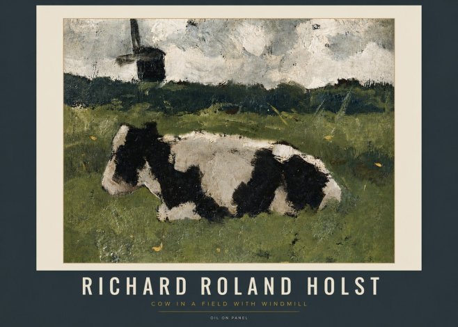 Richard Roland Holst Cow in a Field with Windmill No5 - Poster