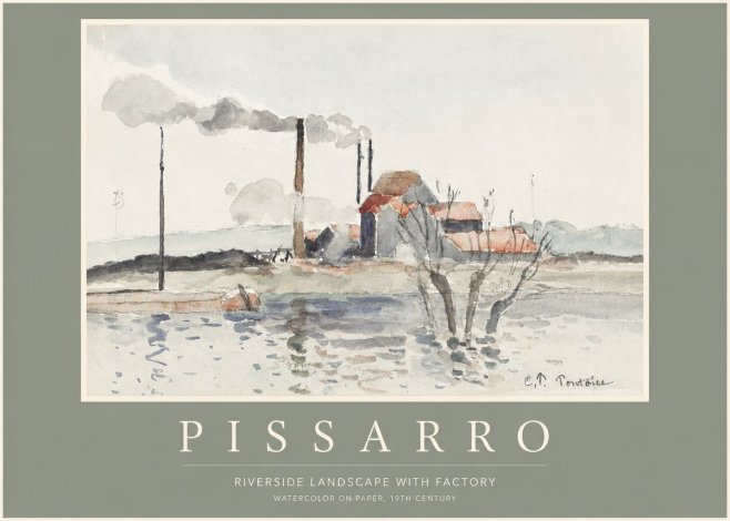 Pissarro Riverside Landscape with Factory No2 - Poster