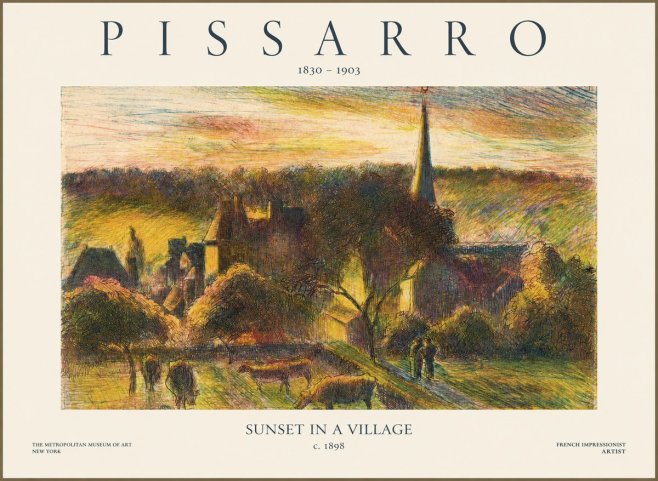 Pissarro Sunset in a Village No1 - Poster