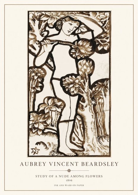 Aubrey Beardsley Study of a Nude Among Flowers No1 - Poster