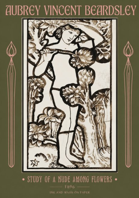 Aubrey Beardsley Study of a Nude Among Flowers No2 - Poster