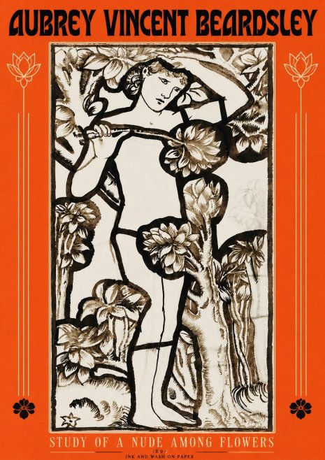 Aubrey Beardsley Study of a Nude Among Flowers No3 - Poster