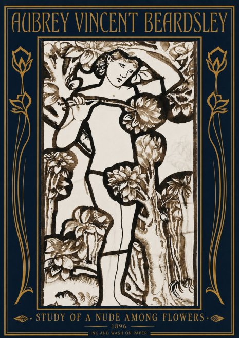 Aubrey Beardsley Study of a Nude Among Flowers No4 - Poster