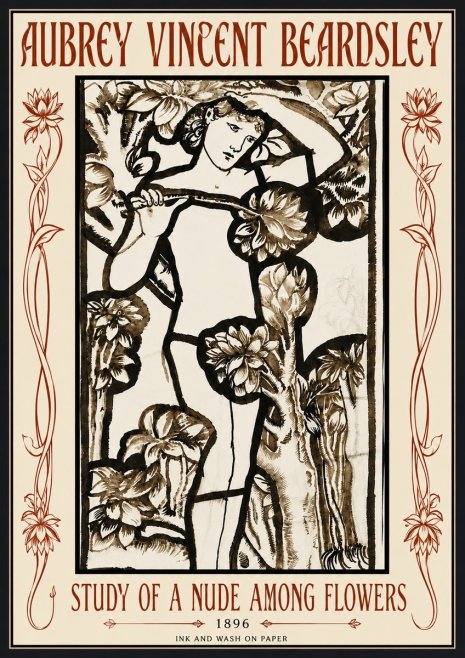 Aubrey Beardsley Study of a Nude Among Flowers No6 - Poster