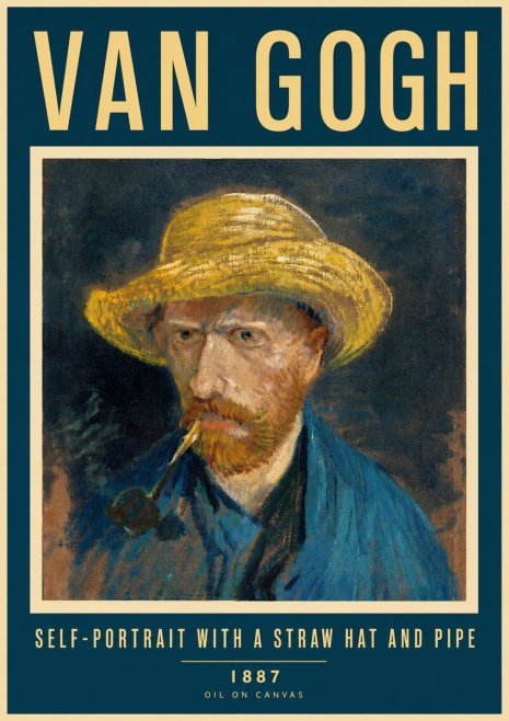 Van Gogh Self-portrait with a Straw Hat and Pipe No2 - Poster