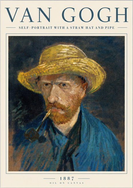 Van Gogh Self-portrait with a Straw Hat and Pipe No5 - Poster