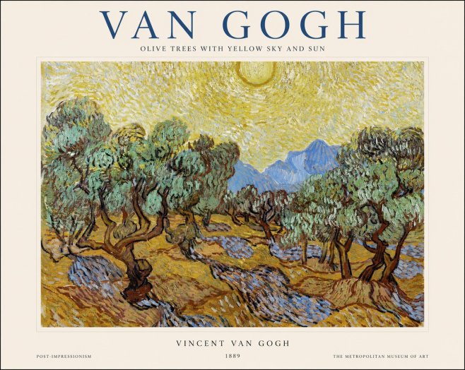 Van Gogh Olive Trees with Yellow Sky and Sun No1 - Poster