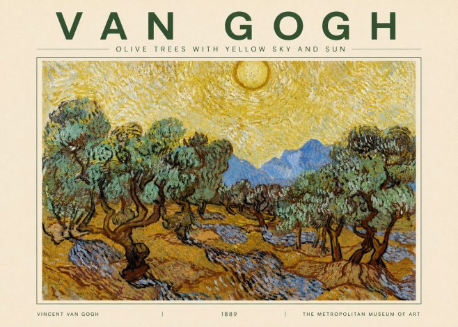 Van Gogh Olive Trees with Yellow Sky and Sun No4 - Poster
