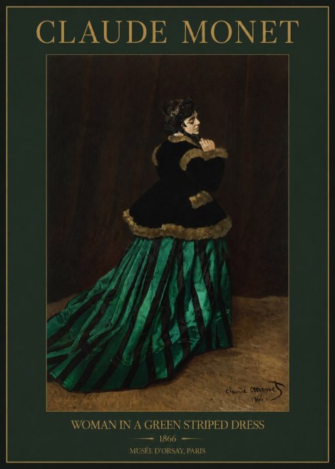 Monet Woman in a Green Striped Dress No2 - Poster