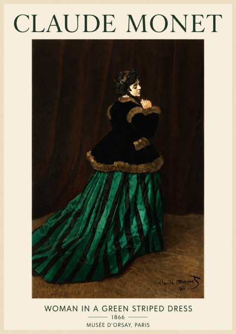 Monet Woman in a Green Striped Dress No4 - Poster