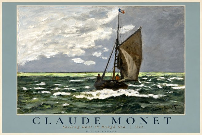 Monet Sailing Boat in Rough Sea No2 - Poster