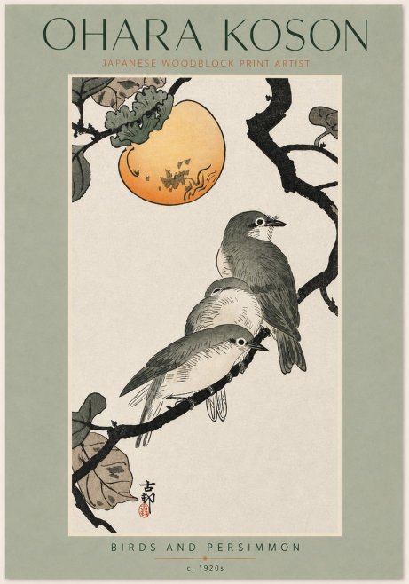Ohara Koson Birds and Persimmon No5 - Poster