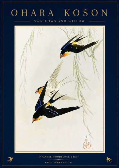 Ohara Koson Swallows and Willow I No5 - Poster
